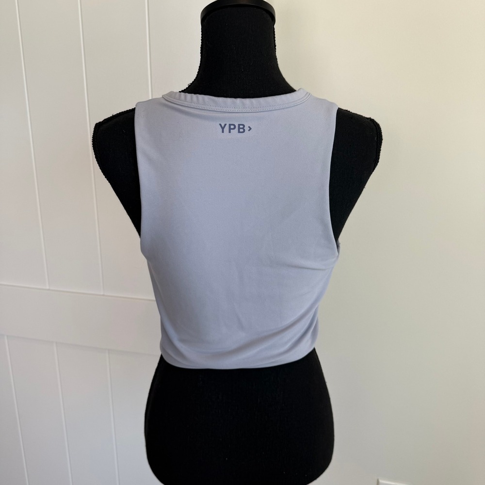 Abercrombie & Fitch YPB Henley Snap Performance Crop Tank Top Blue Grey Large - Picture 4 of 8